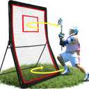 Lacrosse Rebounder,4x7/5x7ft Green/Red Volleyball Rebounder Net with 5 Adjust Angles,1 Carry Bag,Baseball Bounce Back Fix by 6 Ground Stake, Pitch Back for Lacrosse,Volleyball Training