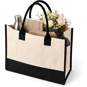 Salt Earth Canvas Tote Bag for Women, Personalized Initial Monogram Tote, Beach Grocery Utility Tote for Travel & Work, Size: Soho Signature