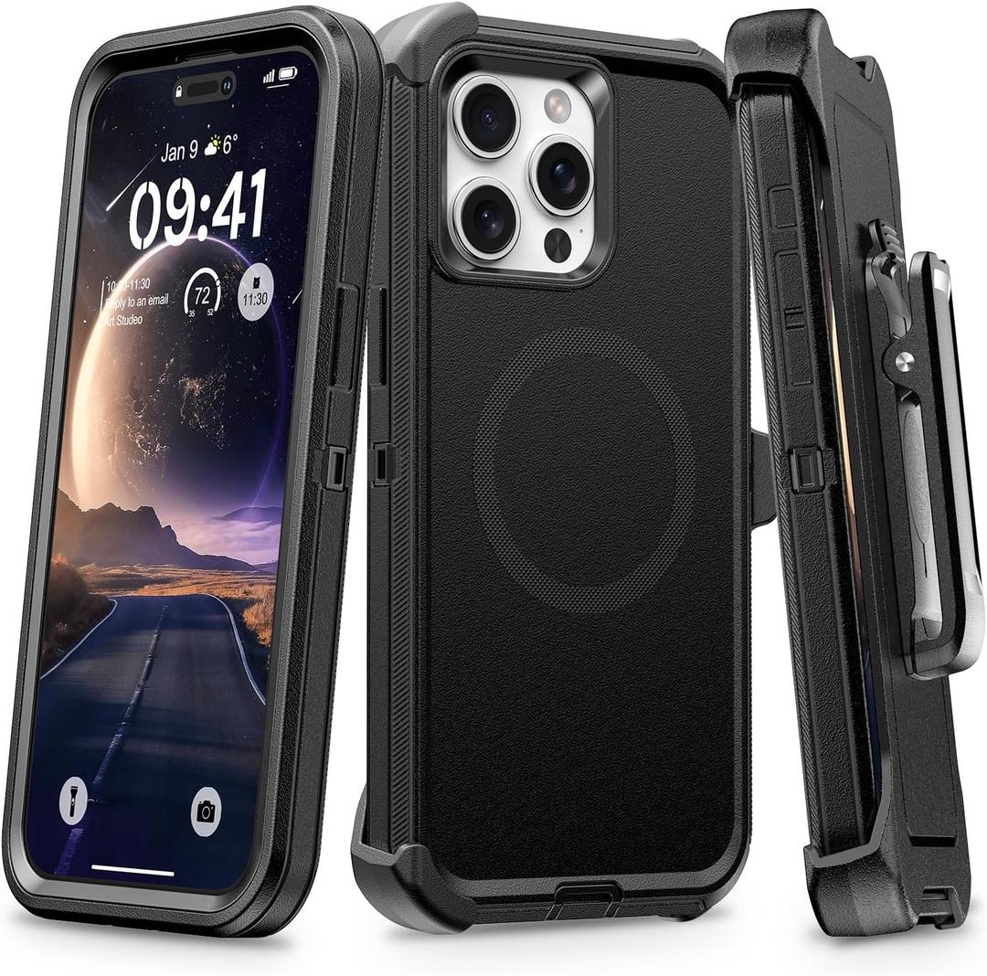 TUTUKII for iPhone 15 Pro Max Case Belt Clip Holster [Compatible with Magsafe] Military Grade [ Shockproof] [Dropproof] Heavy Duty Protection Kickstand Magnetic Phone Case 15 Pro Max 6.7" Dark Black