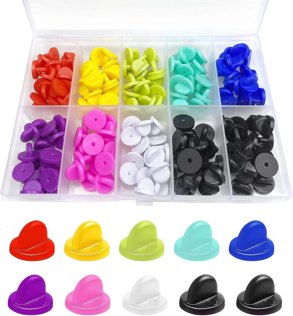150Pcs Rubber Pin Backs Locking, Multicolor Silicone Pin Locks With Storage Case For Brooch Tie Hat Badge Insignia