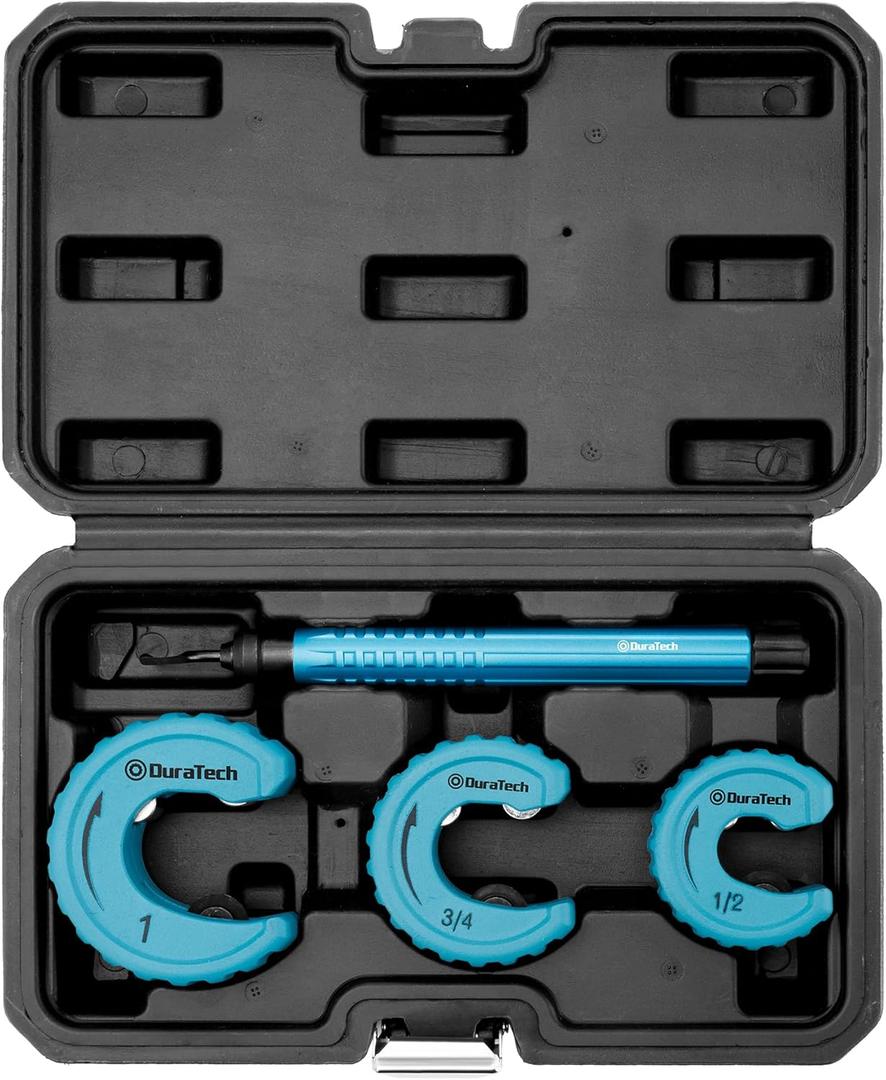 DURATECH 4-Piece Copper Tubing Cutter Set, Pipe Cutter Tool, Includes 1/2", 3/4",1" Tube Cutters, 1 Deburring Tool with Storage Case