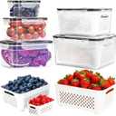 PRAKI 5-Pack Large Fruit Storage Containers for Fridge with Removable Colander, 2 in 1 Produce Storage Containers, BPA-Free Fridge Organizers and Storage Keep Fruits, Vegetables, Berry Fresh Longer