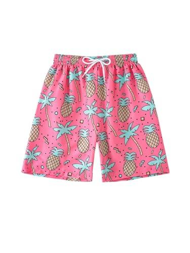 BEAUDRM Boy's Pineapple Print Swim Trunks Quick Dry Swim Shorts Drawstring Board Shorts Multicolor 9Y