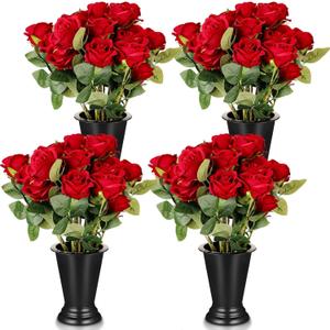 Roshtia 4 Set Derby Day Party Run for the Roses Centerpieces Horse Racing Party Potted Artificial Red Rose Flowers Racehorse Themed Tabletop Supplies