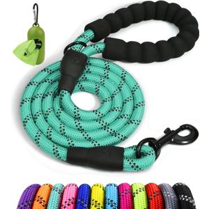Taglory Rope Dog Leash 6 FT with Comfortable Padded Handle, Highly Reflective Threads Leash for Medium Large Dogs, 1/2 inch, Turquoise