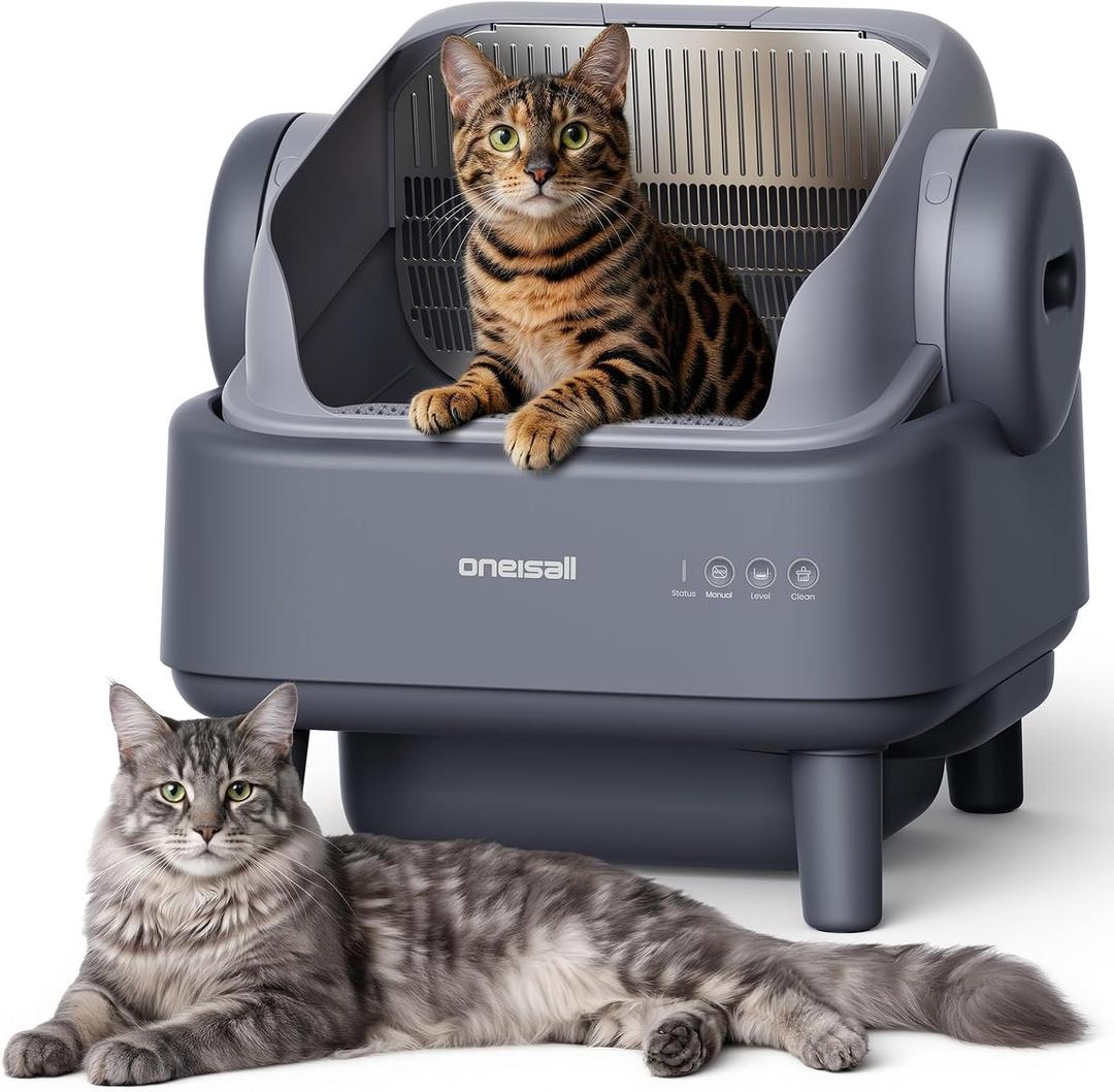 oneisall Self Cleaning Litter Box for Large&Multiple Cats: Ease S1 Open-Top Cat Litter Box Easy Rinsable Clean, with Safety Protection & Large Capacity for Indoor House Cats(40pcs Waste Bags Included)