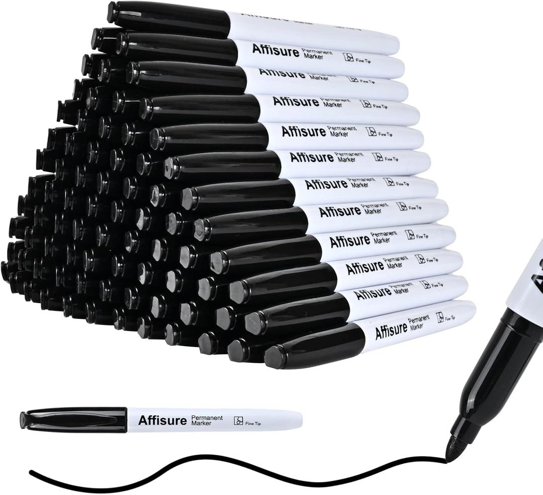 Permanent markers, 100 packs permanent markers bulk, quick dryingin one second, waterproof, smooth, noteasy to erase, durable, can be markedon glass, tiles and cloth, office supplies