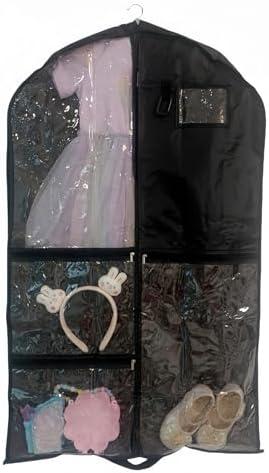 Sanseenia Dance Costume Garment Bag for Travel with Handles, 39 Inch Garment Bag for Dance Competitions, Kids Hanging Clothes Cover for Girls Closet Storage with 4 Zippered Pockets (Black, Pack of 2)