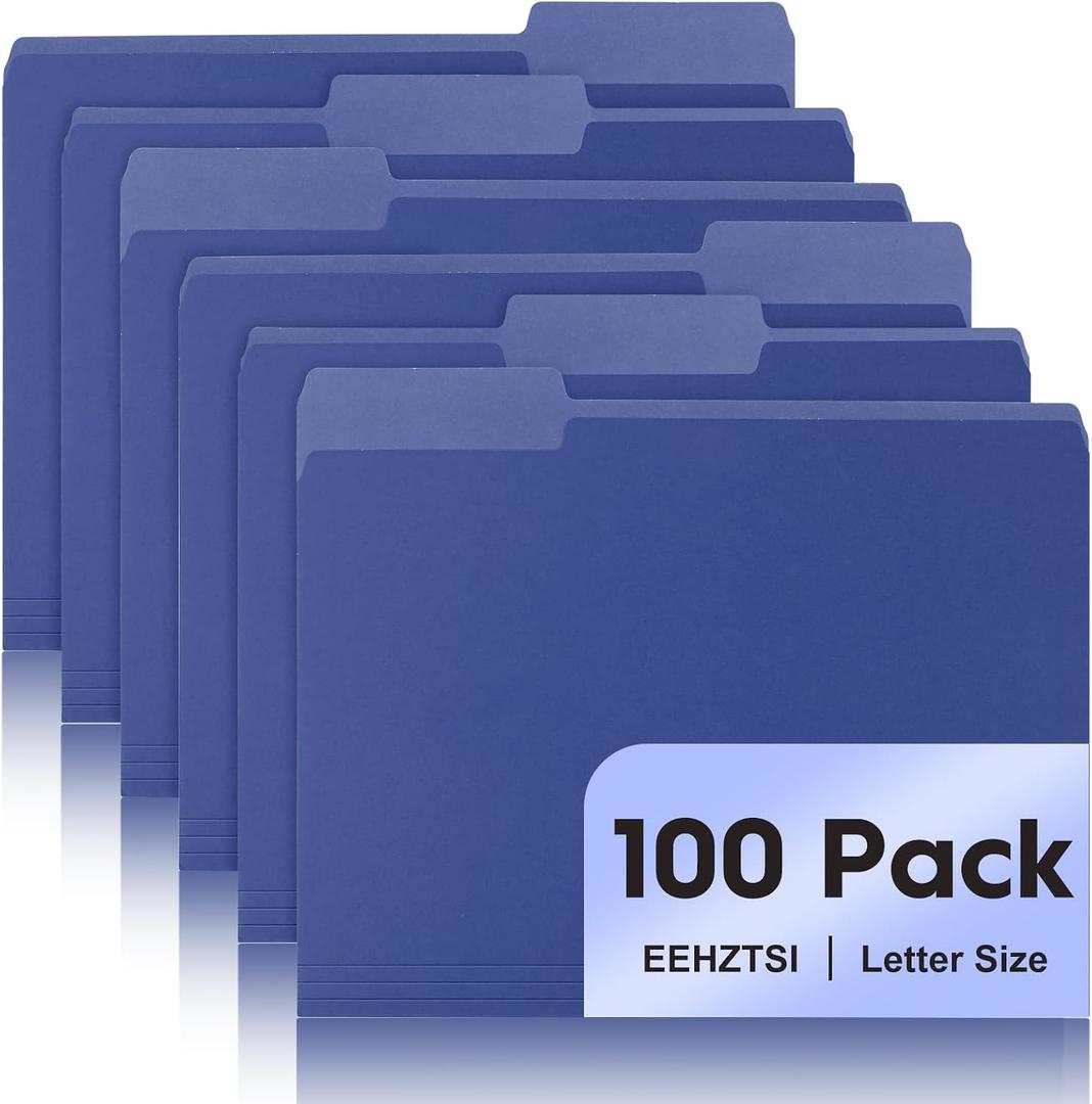 100-Pack Color File Folders, 1/3 Cut Tab, Letter Size Manilla Folder for School/Office/Classroom, Blue