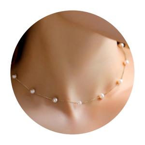 Gold Pearl Necklace, 6 MM Pearl Choker Necklace 15'' Pearl Necklaces for Women Dainty Choker Pearl Strands Jewelry Wedding Bride Bridesmaid Gifts Wedding Birthday Summer Beach Accessories