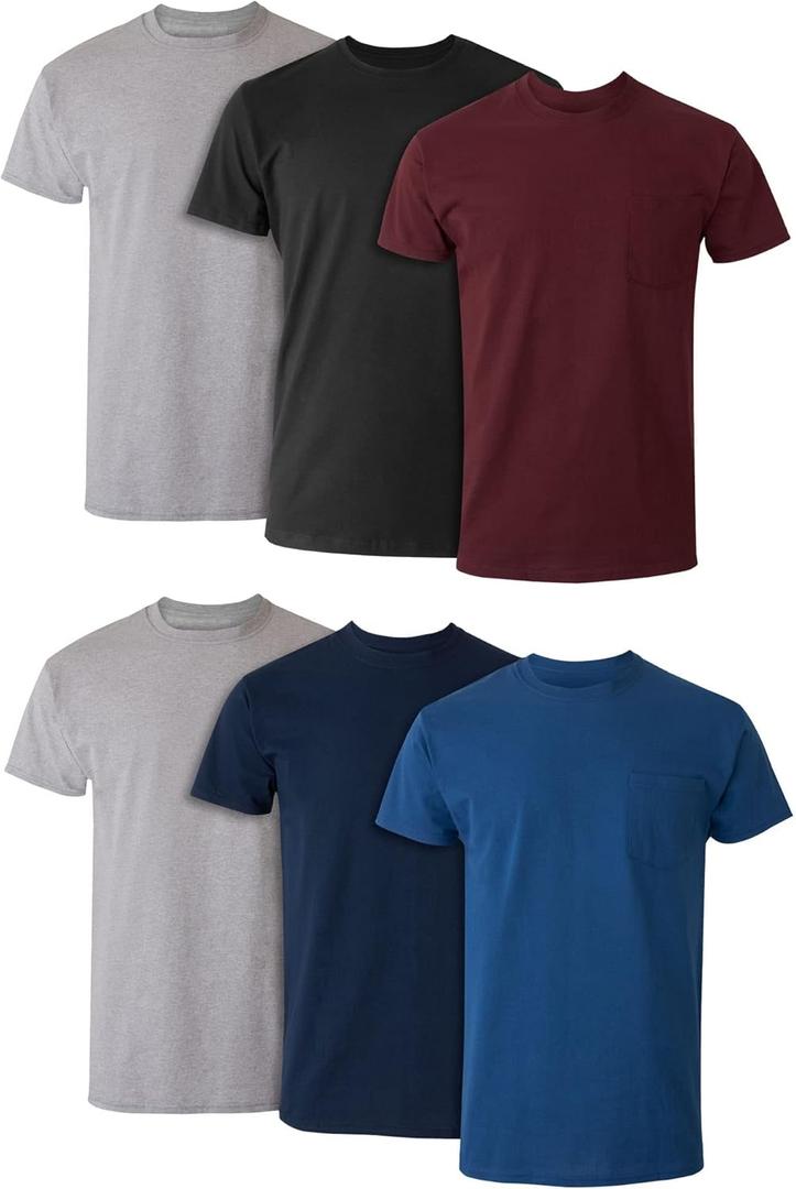 Hanes Men's Pocket Undershirt Pack, Cotton Crew Neck T-Shirt, Moisture Wicking Tee, Assorted 6-Pack (Medium)