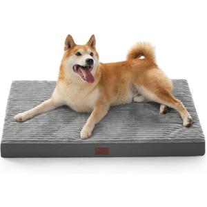 Bedsure ComfyFleece Dog Beds Large Sized Dog- Orthopedic Pet Beds for Crate with Removable Machine Cover, NOT Waterproof Egg Crate Foam Puppy Mat for Pets Up to 50 lbs, 35x22x2.8, NOT Chewproof (Charcoal Grey)