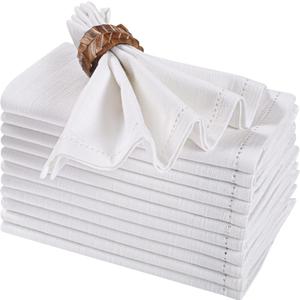 Bedding Craft White Cotton Cloth Dinner Napkins Set of 12  16x16 Reusable Machine Washable Fabric Napkins  Perfect for Weddings, Holidays, Thanksgiving & Everyday Dining