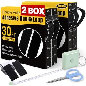 Navona 2 Boxes Heavy Duty Hook and Loop Strips with Adhesive, 60Ft Total x 1 Inch Hook and Loop Tape with Backing for Home, Office, School, and Crafting Projects, Black