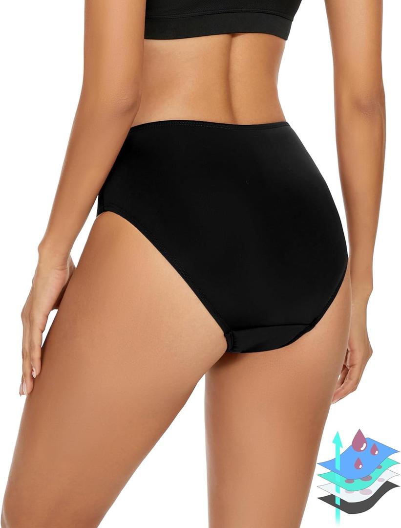 Period Swimwear Leakproof Menstrual Bikini Waterproof Bottom UPF 50+ Swim Brief Light Flow - Teens Girls Women (Small, Midnight Black)