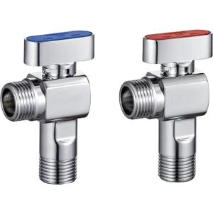 SUBMARINE Angle Stop Valve, Brass Material, 1/2'' Inlet and Outlet Caliber, 1/4 Turn Shut Off Valve, With 3/8'' Adapter, for Hot and Cold Water2 Pack (Blue & Red)