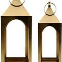 Hosley Set of 2 Modern Metal Lanterns, Gold, for Farmhouse Decor Ideal for Modern Farmhouse Decor, Home Decor Living Room, Parties, Weddings, Aromatherapy, Gifts