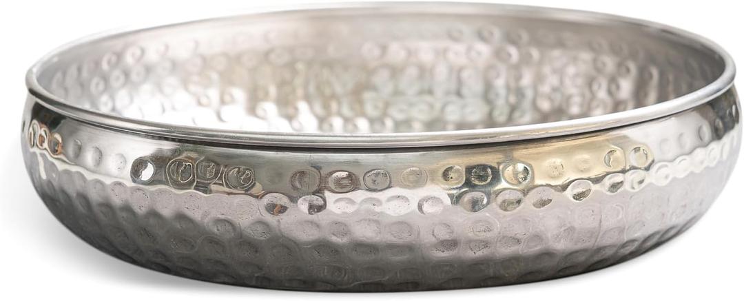 IHI EST. 1986 India Handicrafts 20510 Round Hammered Silver Tone 13 Inch Aluminum Decorative Serving Bowl