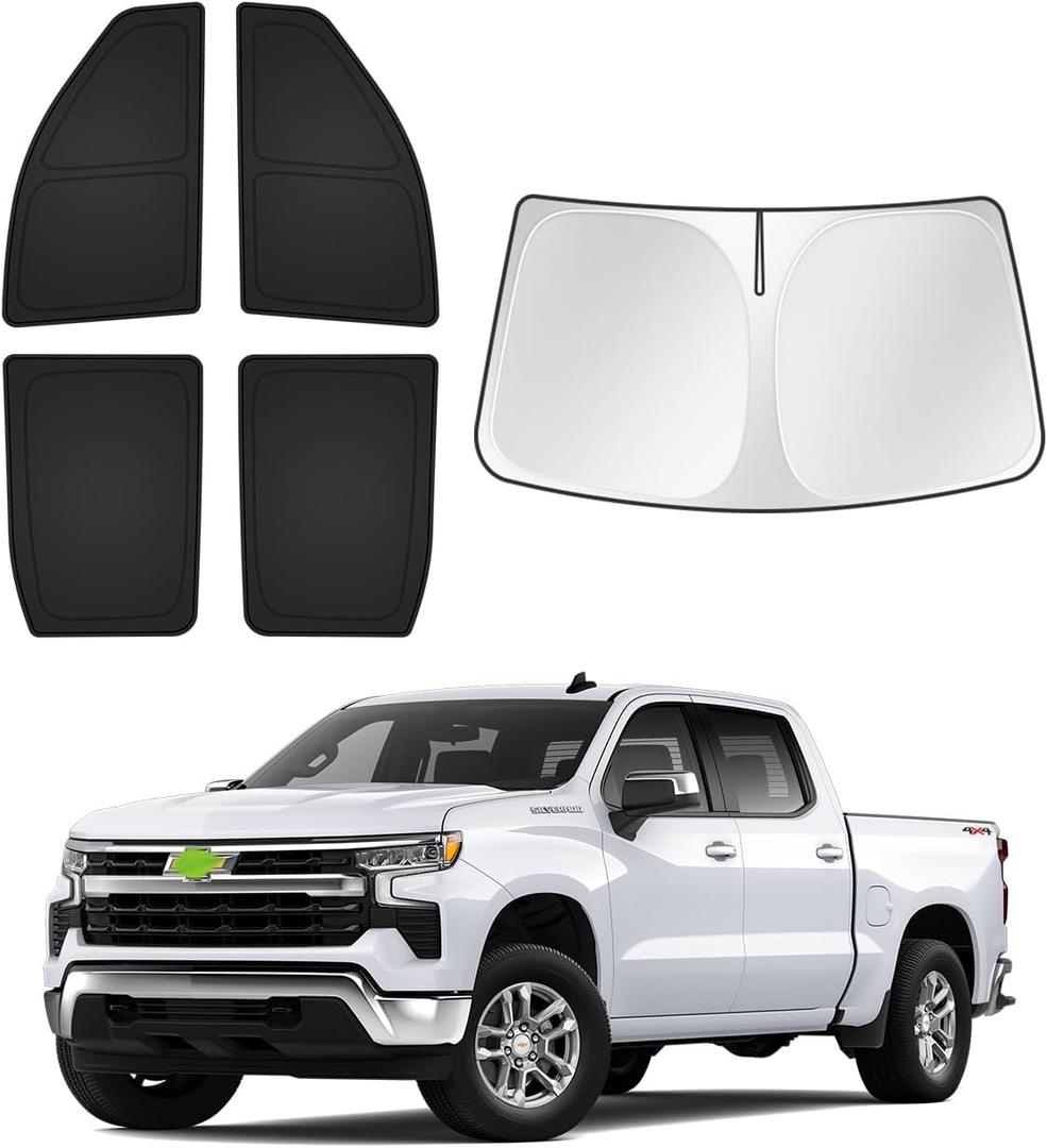 Sunshades for GMC Sierra 1500 2500 3500 2019-2025 2026 Accessories Windshield Sun Shade Side Rear Window Shade Cover Sun Visor Shield Privacy Protection Keep Vehicle Cool Black 5PCS