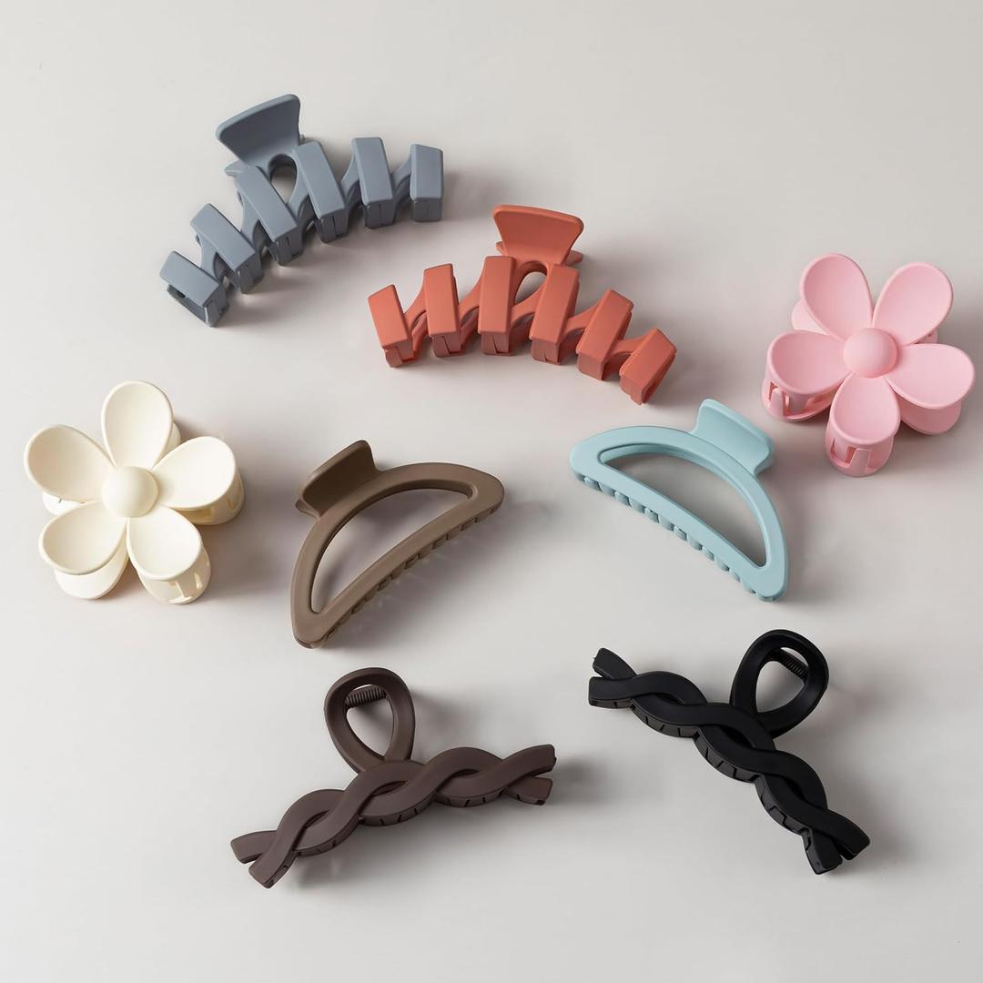 8PCS Hair Clips for Women, Flower Claw Clips for Thick Hair, Non-Slip Hair Accessories with Multi-Styles, Different Color Hair Claw Clips and Variety Pack, Ideal for Girls
