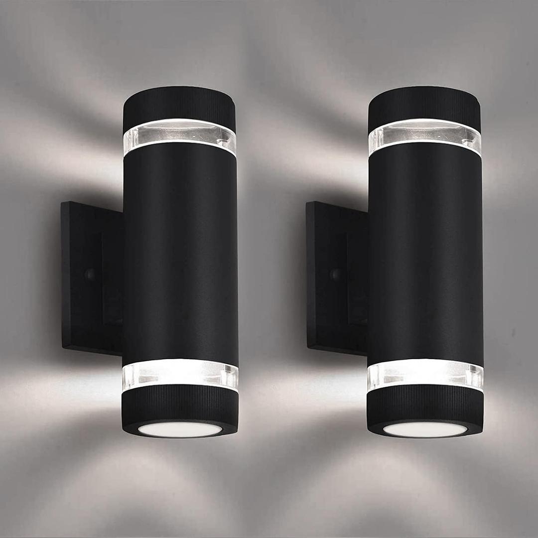 rosykite Outdoor Wall Sconce Lights,Dusk to Dawn Outdoor Exterior Lighting - ETL Listed,Modern Outside Patio Light Fixture Wall Mount Design - Up Down Light Fixture White 6000k for Front Door, Porch (Cylinder 2 Pack)