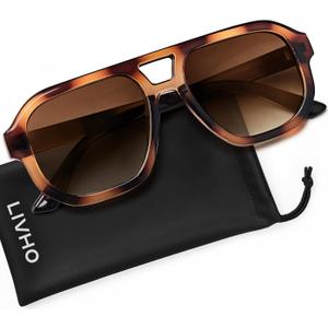livho Trendy Polarized Square Aviator Sunglasses Women Men Square Eyewear Frame, Retro Sun Glasses for Women Men 2025 Shades (Vibrant Brown Tortoise/Brown)