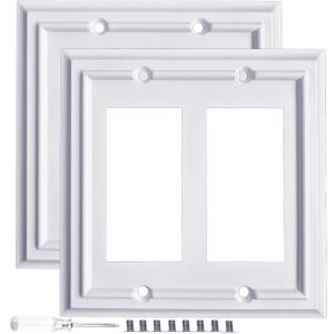 Pure White Decorative Outlet Covers Wall Plates, Bamboo Fiber Light Switch Covers, Natural Material Electric Receptacle Switch Plate Outlet Cover of various styles (2 Gang Decorator 2 Pack)