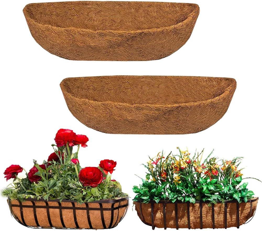 EROCK 2PCS Coco Liner Trough Coco Liner for Planters, 336 inch Half Moon Shape Trough Coco Coir Coconut Fiber Replacement Liner for Window Box, Wall Trough Planter (36inch-2pcs)