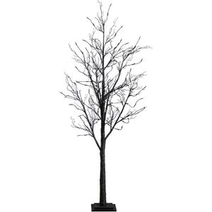 Nearly Natural 6ft. Pre-Lit Halloween Black Twig Artificial Fall Tree with 300 Orange and Purple LED Lights