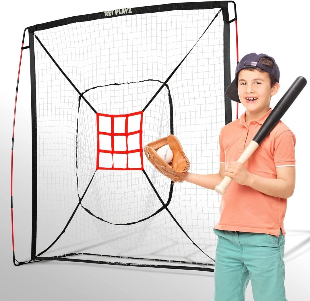 NET PLAYZ 7' x 7' Baseball & Softball Practice Hitting & Pitching Net Similar to Bow Frame, Great for All Skill Levels, Pop up/Easy Fold up/Fiberglass Frame, Light Weight, Portable, Black (NOC05140)