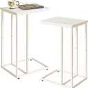 Aibiju C Shaped End Table Set of 2, Small Side Table for Sofa and Bed, White Bedside Table, Laptop Desk for Couch, 16x12x25 Inch, Faux Marble with White Frame YD-TM051W-2