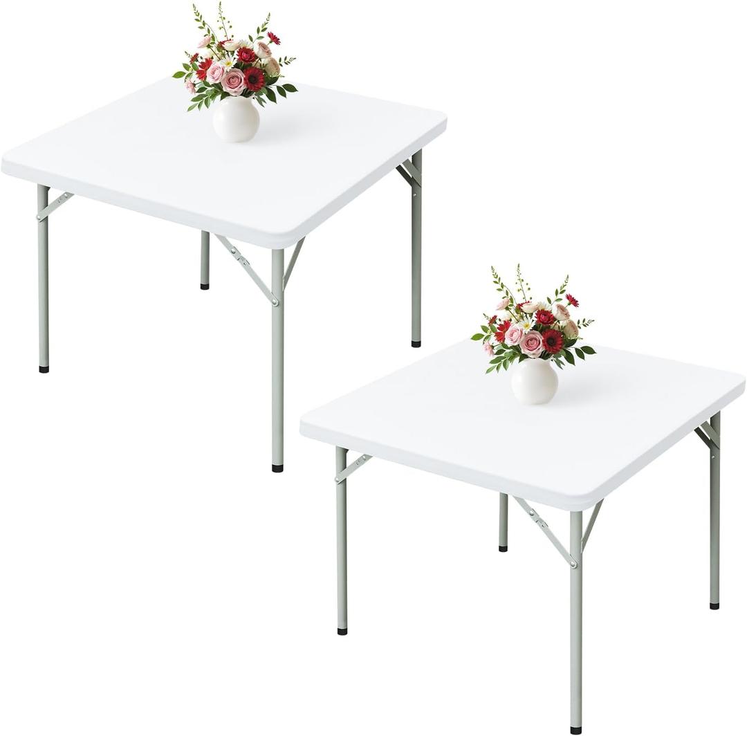 Wolkemer 2 Pack White Fitted Tablecloth 34x34 Inch Square Elastic Edges Table Cloth, Spandex Stretch Table Cover with Machine Washable Fabric for Wedding Party Picnic Dining Indoor Outdoor