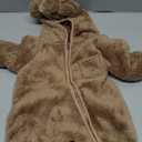 Newborn Baby Bear Outfit With Fold-Over Mittens and Footies Girls Boys Winter Fleece Clothes Hooded Romper Snowsuit (6-9 Months, Brown)