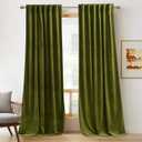 RYB Home Green Curtains 84 inches Long Plush Velvet Curtains, Thermal Insulated Darkening Window Drapes for Living Room Privacy Drapes for Guest Room, W52 x L84, 2 Panels