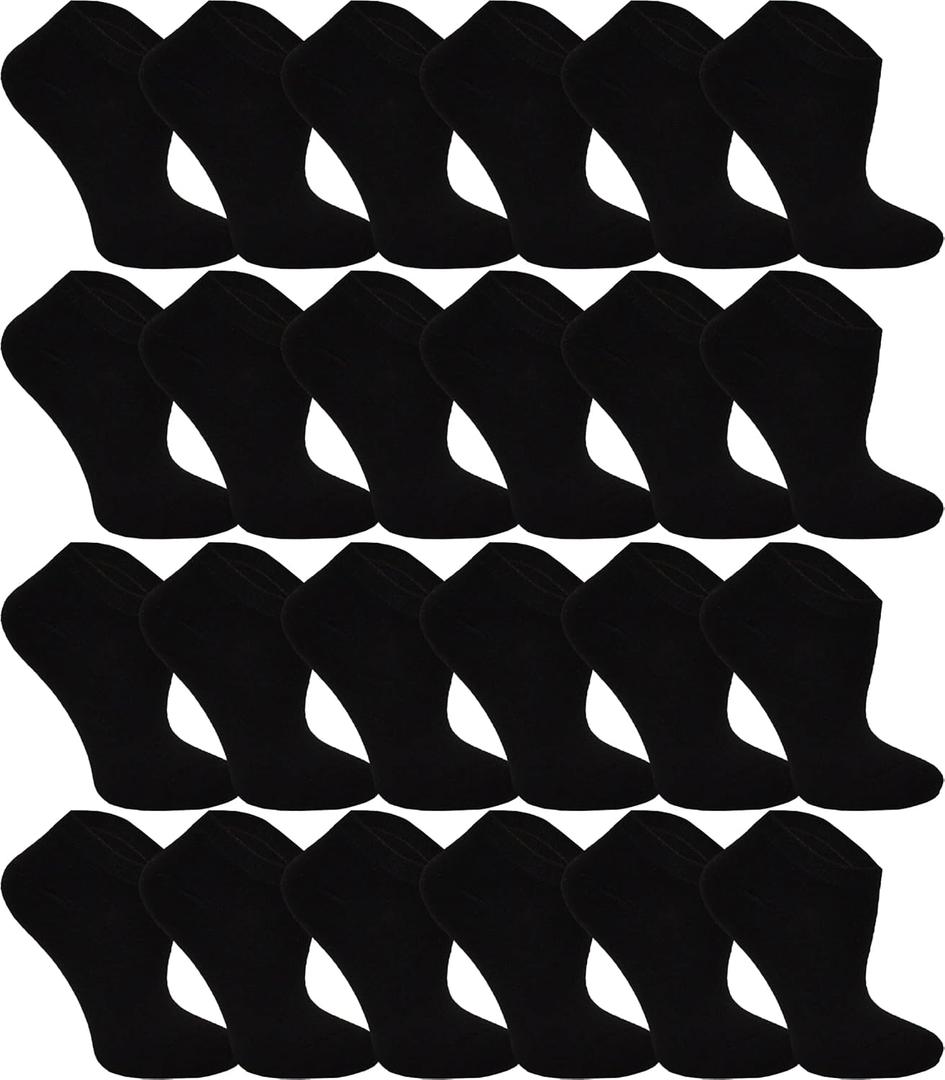 24 Pairs Thin Low Cut Ankle Socks for Men, Comfortable Lightweight Breathable Bulk Pack Wholesale (One Size, Black)