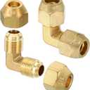 PATIKIL 1/2" x 1/2" Brass Pipe Fitting, 2 Pack Flare 90 Degree Elbow Tube Fitting Pipe Adapter Connector with Nut for Air Conditioner Refrigeration Plumbing