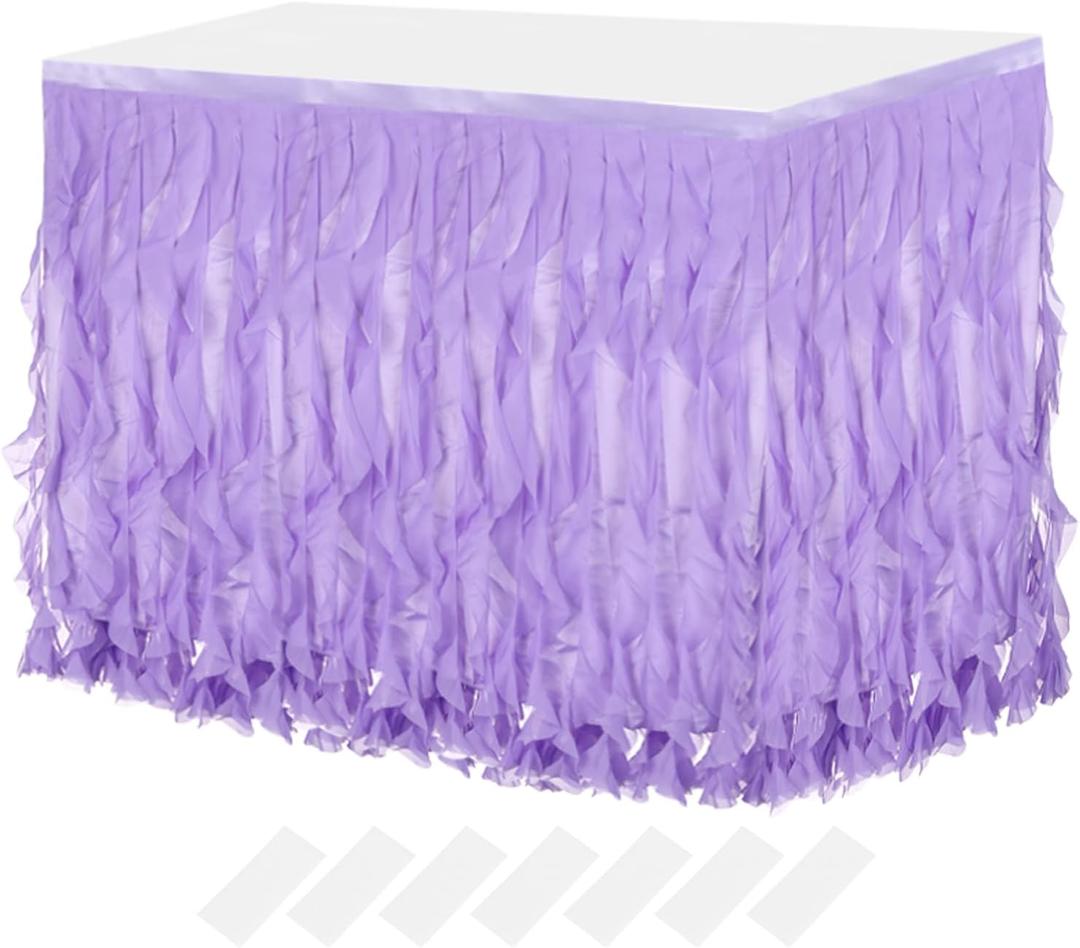 MECCANIXITY 6ft Light Purple Tutu Table Skirt, Rectangular, Polyester, Chiffon, Disposable, Formal Events, Gender Reveal, Feminine, Wrinkle Resistant, 30x73 Inches