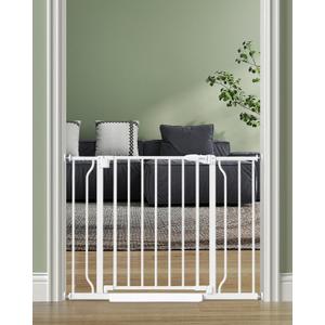Baby Gate No Drilling, 29"-40" Auto Close Dog Gate Indoor for Doorways & Stairs, Pressure Mounted Adjustable Pet Gate, Easy Walk Through Child Gate for Children & Pets Stroller Friendly, White
