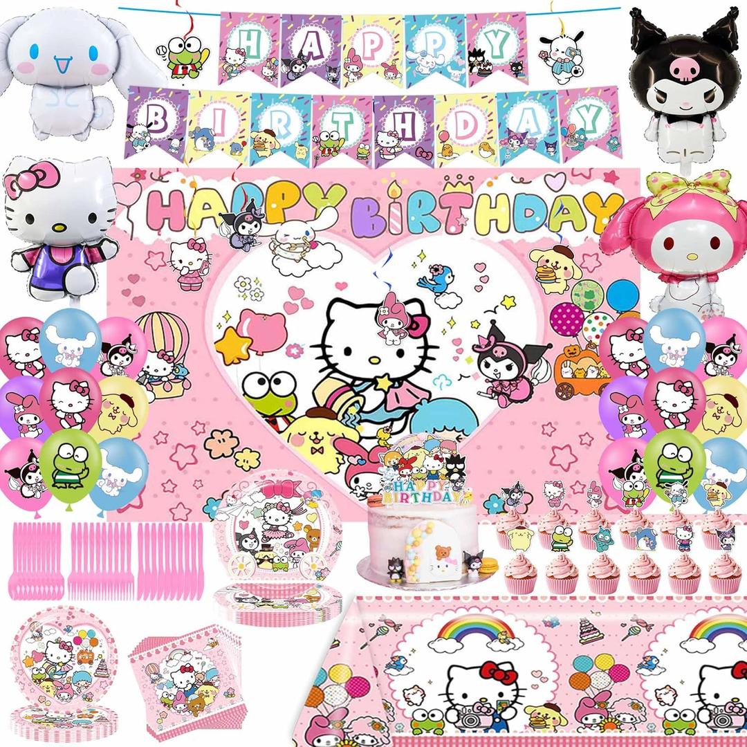 132 PCS Birthday Party Supplies - Banner, Balloons, Toppers, Tablecloth, Paper Tableware, Backdrop, Hanging Swirl for Adult Theme Birthday Party