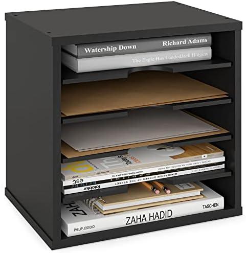 Ballucci File Organizer Paper Sorter, 5 Tier Adjustable Shelves Office Desk Organizer, 13 5/8" x 9 1/4" x 12", Black