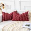 Kevin Textile Set of 2 Wine Red Lumbar Pillow Covers 12 x 20 Farmhouse Boho Woven Texture Linen Pillow Covers for Sofa Couch Living Room Bedroom Farmhouse Dcor for The Home