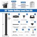 CKE 36" Level Drilled Cable Railing Post, Black Cable Railing Post (Post 35"x2"x2") for Deck Railing, Stainless Steel Flat Top Surface Level Line Post with Cable Grommets for Indoor Outdoor, LP02