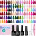 Beetles Gel Nail Polish Set, 70 PCS 60 Colors Red Green Pink Brown Blue Nude Glitter Gel Nail Polish Kit with Base Glossy & Matte Top Coat Gel Polish for Beginners DIY Salon Christmas Gifts for Women