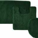 Solid 3pc Bathroom Rug Set Hunter Green - 2 high Pile bathmats, 1 Toilet seat Cover