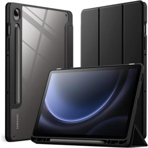 JETech Case for Samsung Galaxy Tab S10 FE / S9 FE 10.9-Inch with S Pen Holder, Clear Transparent Hard PC Back, Protective Tri-Fold Stand Tablet Cover, Auto Wake/Sleep (Black)