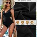 2 x HEEKPEK Womens Tummy Control Swimsuits One Piece Bathing Suit Front Cross Tie Back Slimming Ruched Push Up Padded Swimwear (Black, M)