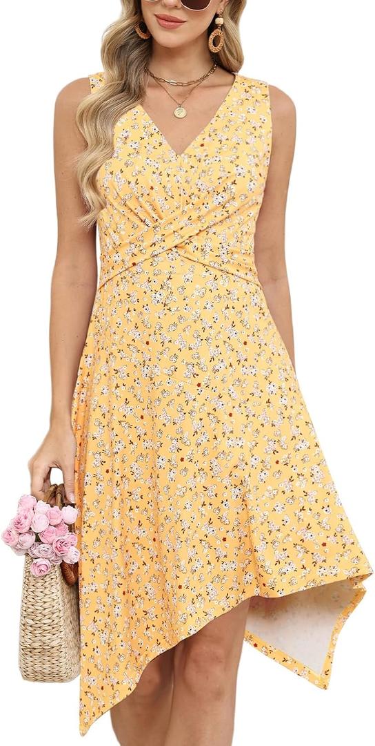 VIMPUNEC Summer Casual Elegant Dresses for Women Flowy Sun Dress Floral fit and Flare Dress (S)