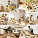 Foldable Pikler Triangle Climbing Set Wooden 7 in 1 Montessori Climber Toys for Toddlers 1-3 Baby Jungle Gym Indoor Slide Playground with Ramp & Arch & Ladder Large Kids Activity Center Boy Girl Gift