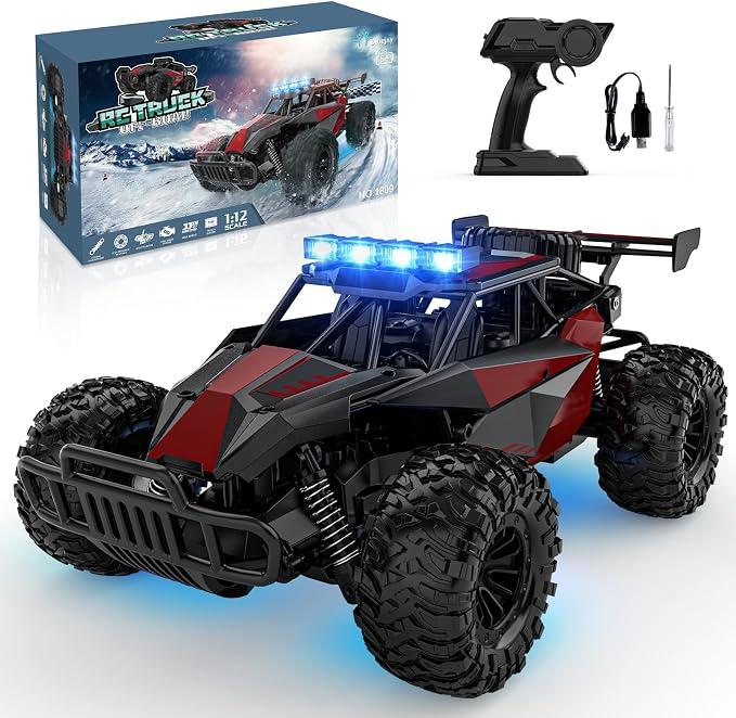 BLUEJAY Remote Control Car, 2.4GHz High Speed 33KM/H RC Cars Toys, 1:12 Monster RC Truck Off Road with LED Headlight and Rechargeable Battery Gifts for Adults Boys 8-12