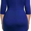AISIZE Women's Retro 3/4 Sleeve Ruched Elegant Business Pencil Sheath Dress (Royal Blue)
